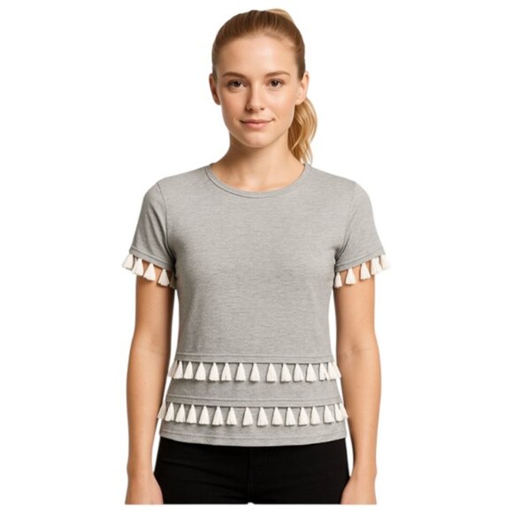 H&M XS Crewneck Tassel Detail Short Sleeve T-Shirt Top - Picture 1 of 7